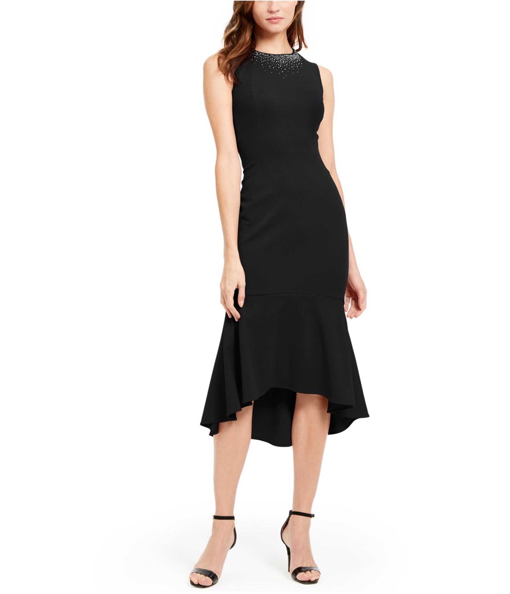 calvin klein black high low dress