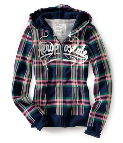 Aeropostale Womens Plaid Full Zip New York 87 Hoodie Sweatshirt Womens Apparel Free Shipping 4329