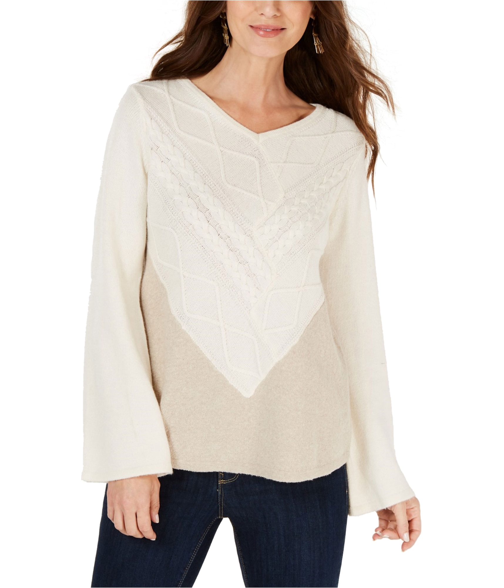 Style & Co. Womens Colorblocked Pullover Sweater, Off-White, Large ...