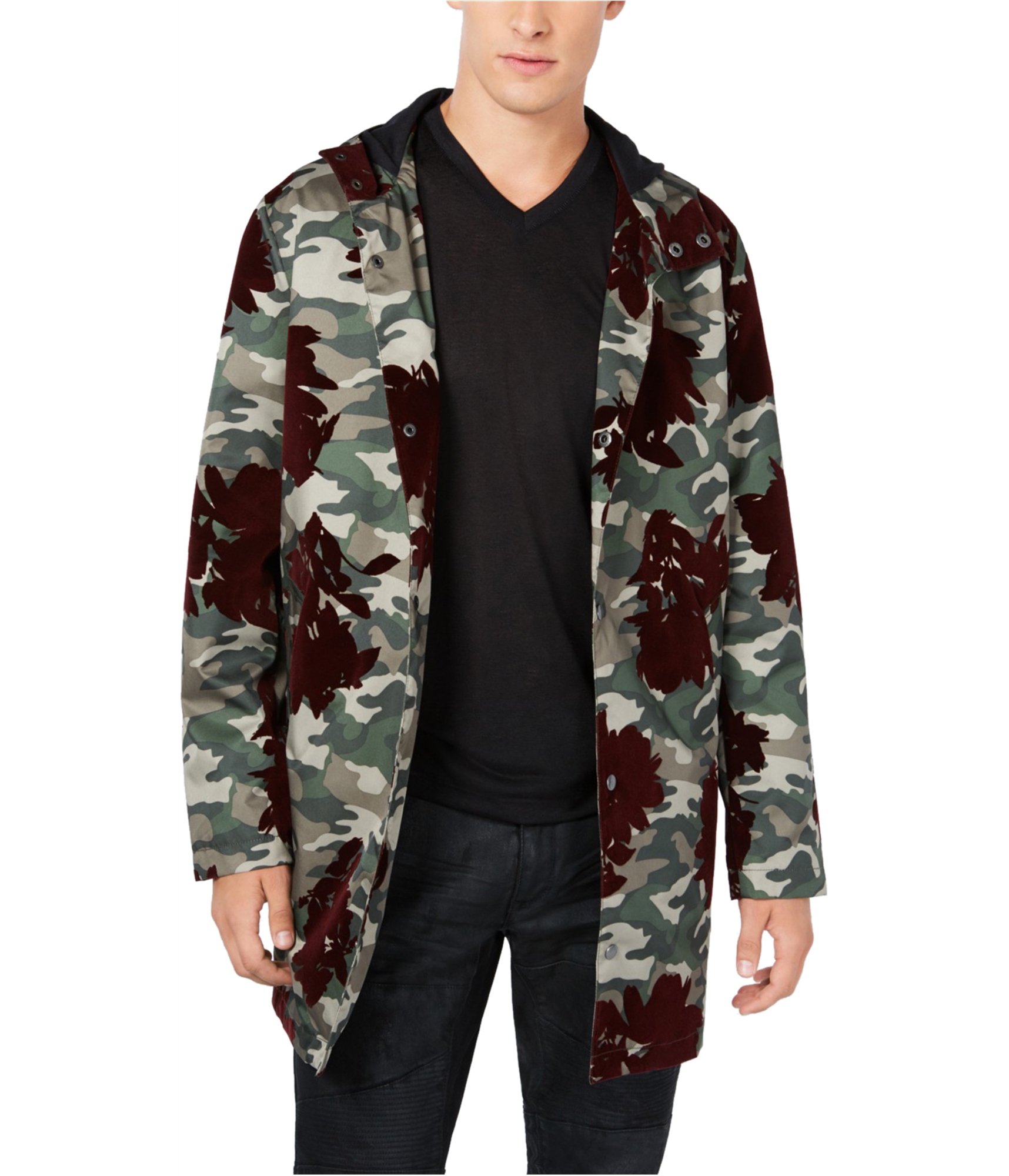 I-N-C Mens Flocked Parka Coat