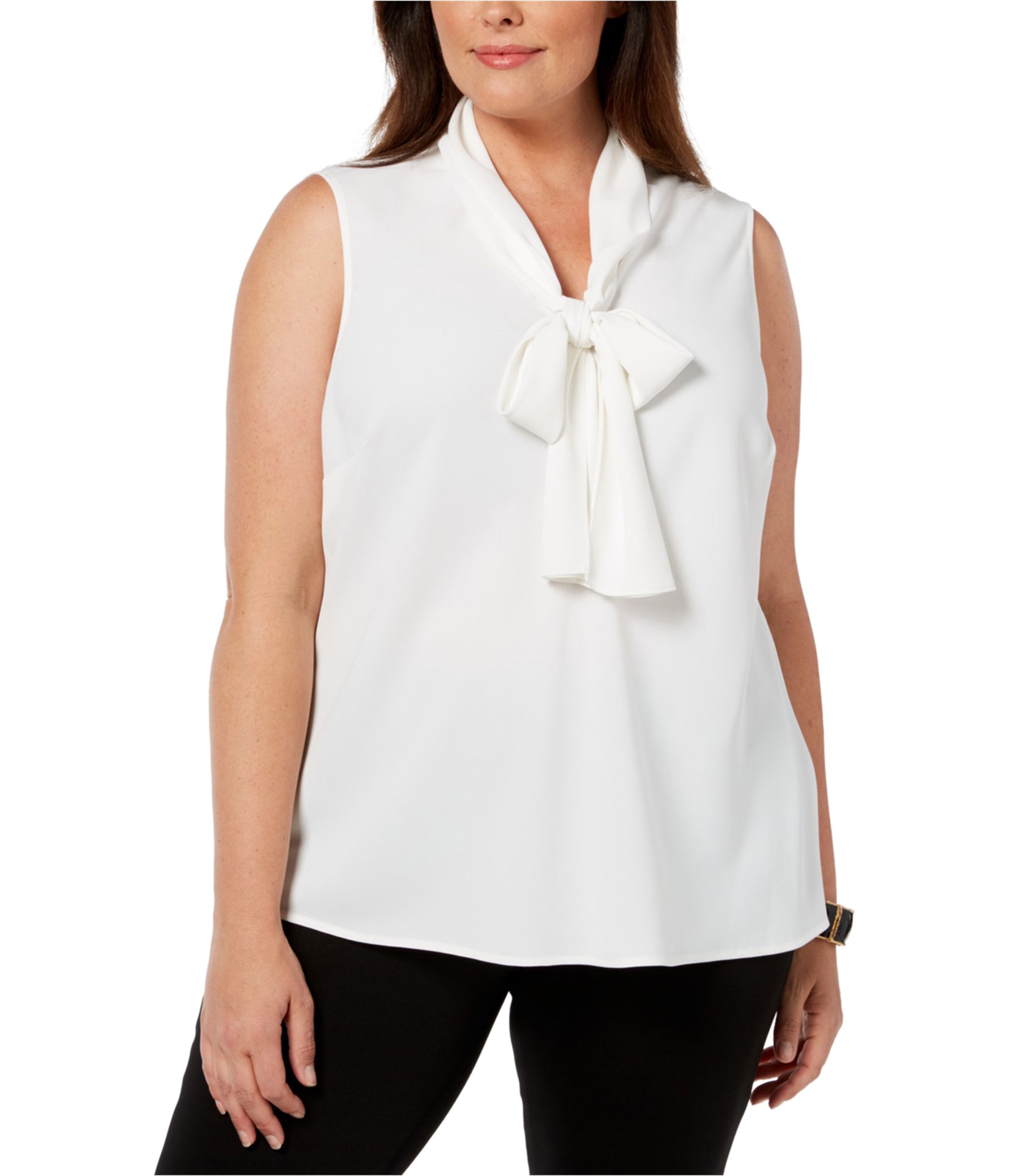 Nine West Womens Tie-Neck Sleeveless Blouse Top, White, 3X | eBay