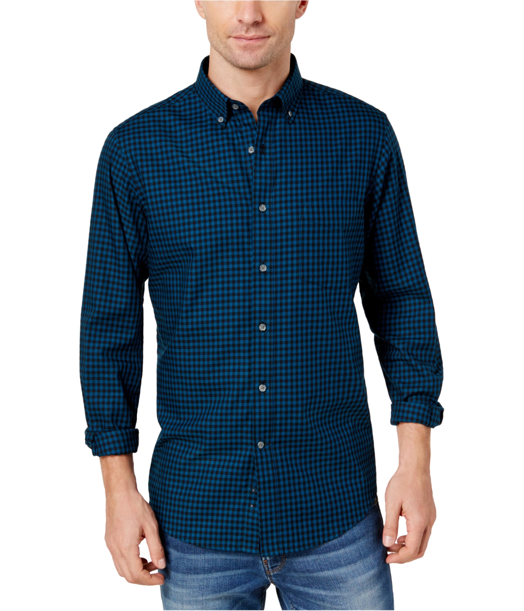 Club Room Mens Gingham Long Sleeve Button Up Shirt