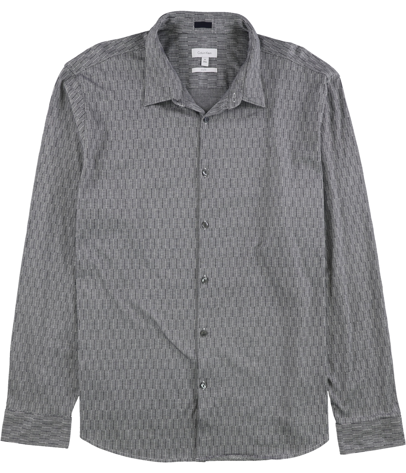 Calvin Klein Mens Jacquard Striped Dress Button Up Shirt, Grey, XX ...