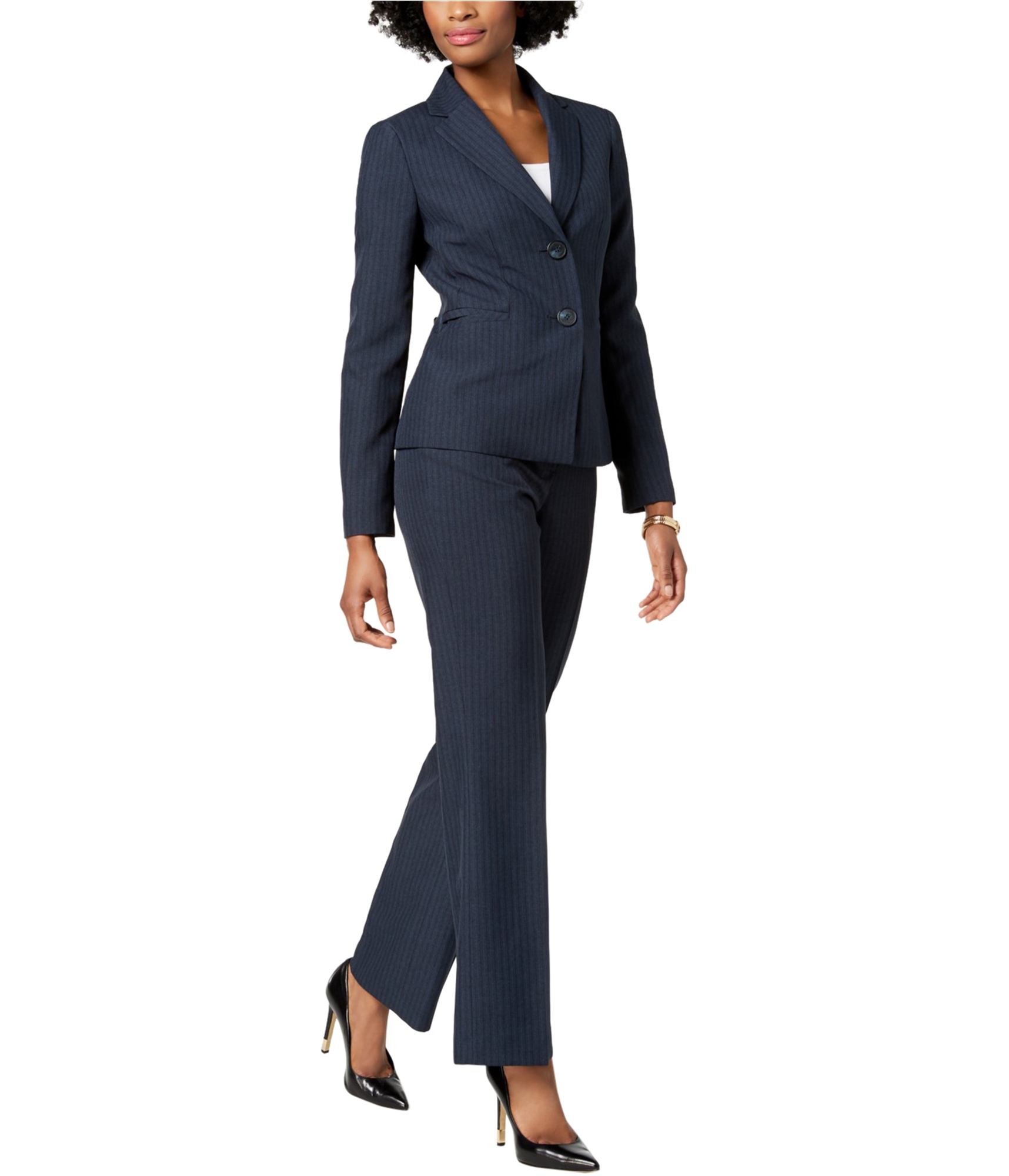 Le Suit Womens Striped Pant Suit Blue 10 716357349630 Ebay 