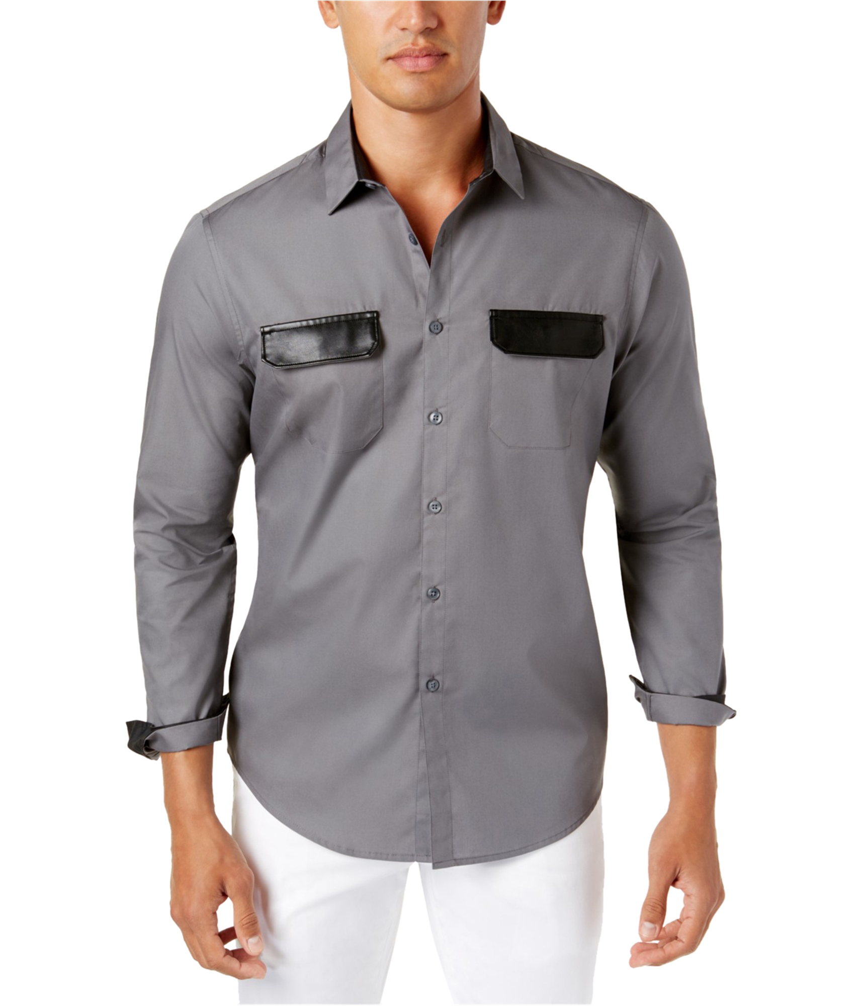 leather button down shirt mens