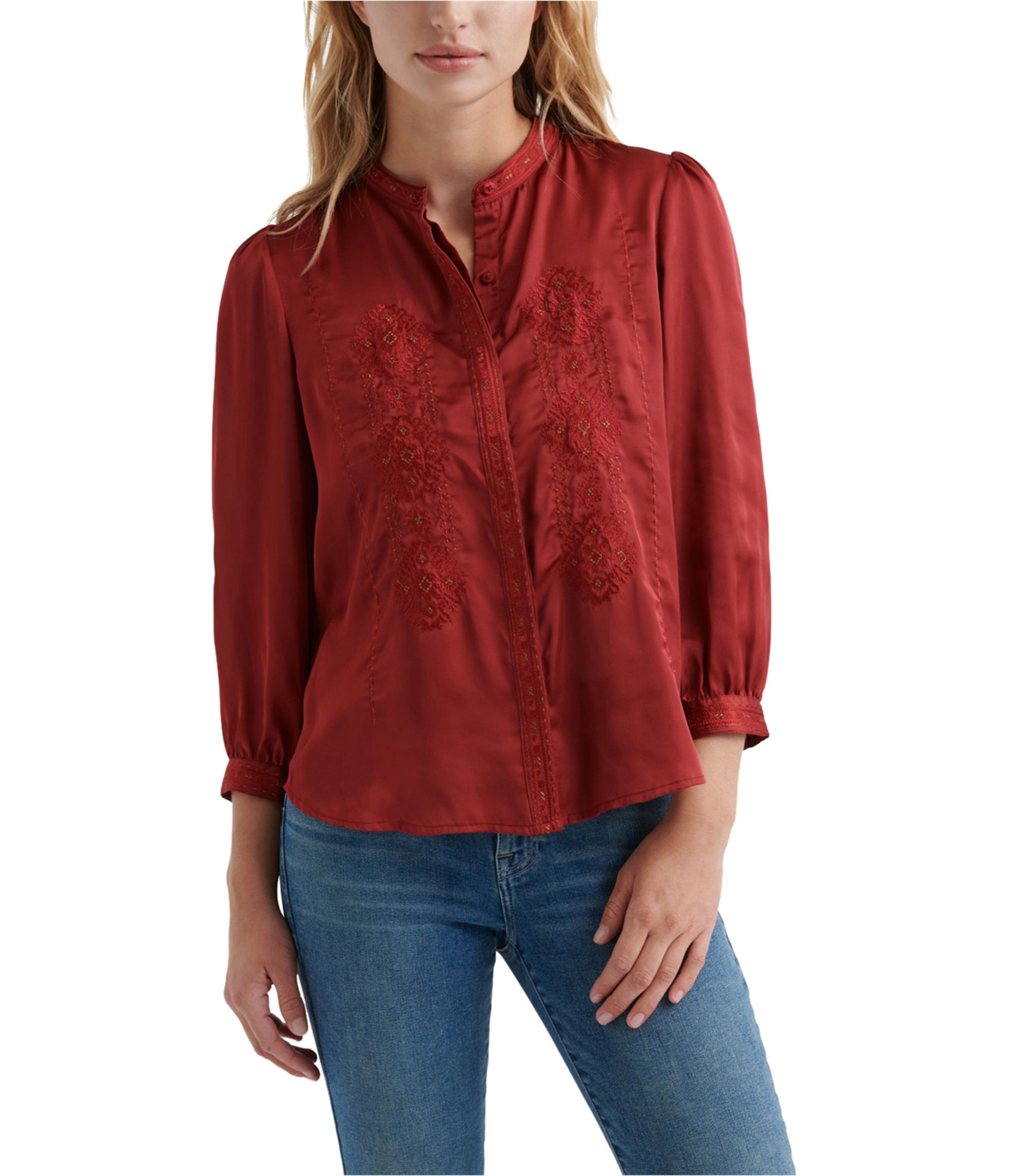 red silk button down