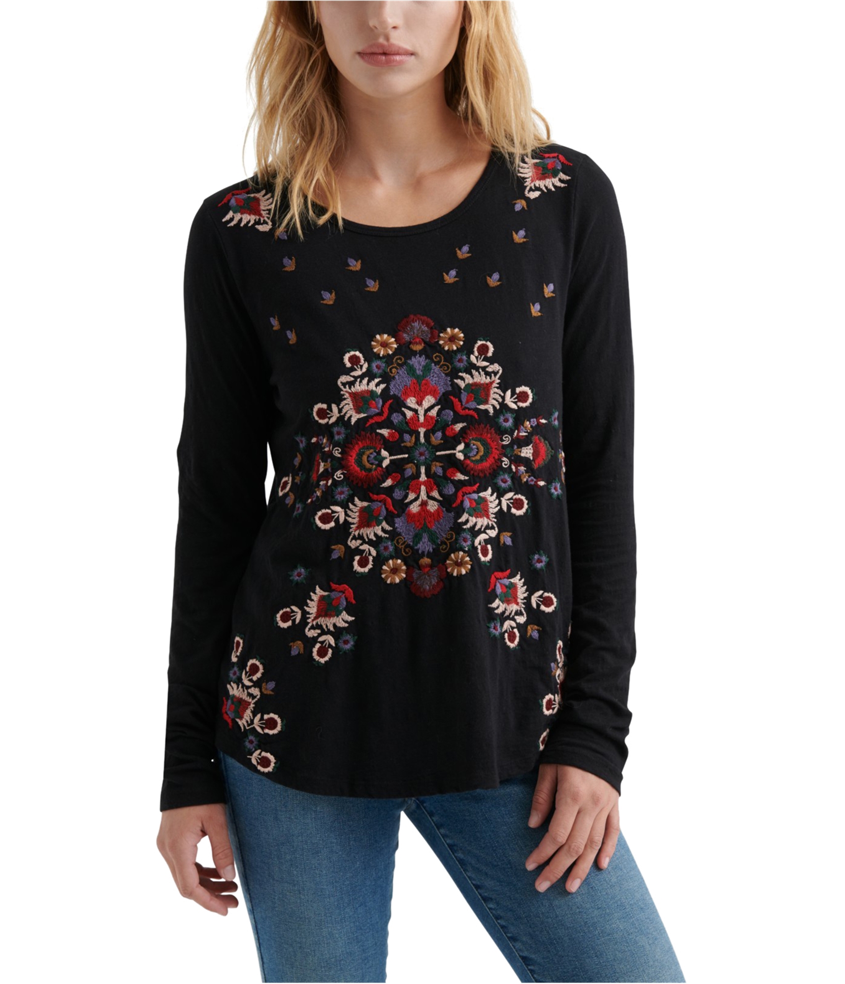 lucky brand women's embroidered top