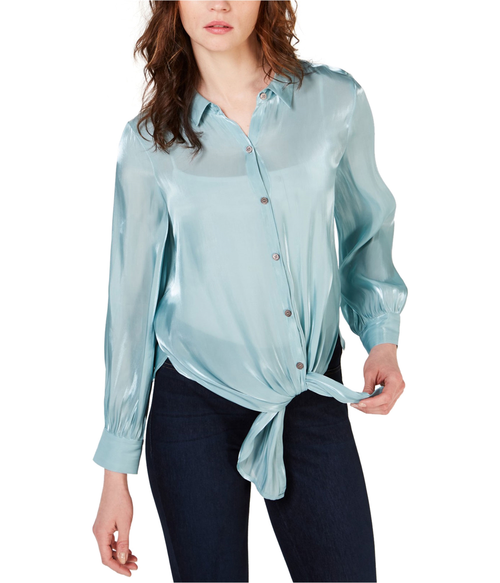 Vince Camuto Womens Iridescent Button Up Shirt, Green, Large | eBay