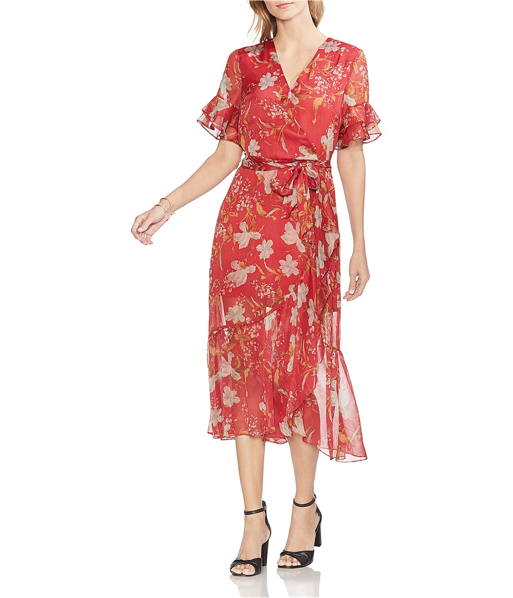 Vince Camuto Womens Wildflower Ruffled Dress, Red, 6 | eBay