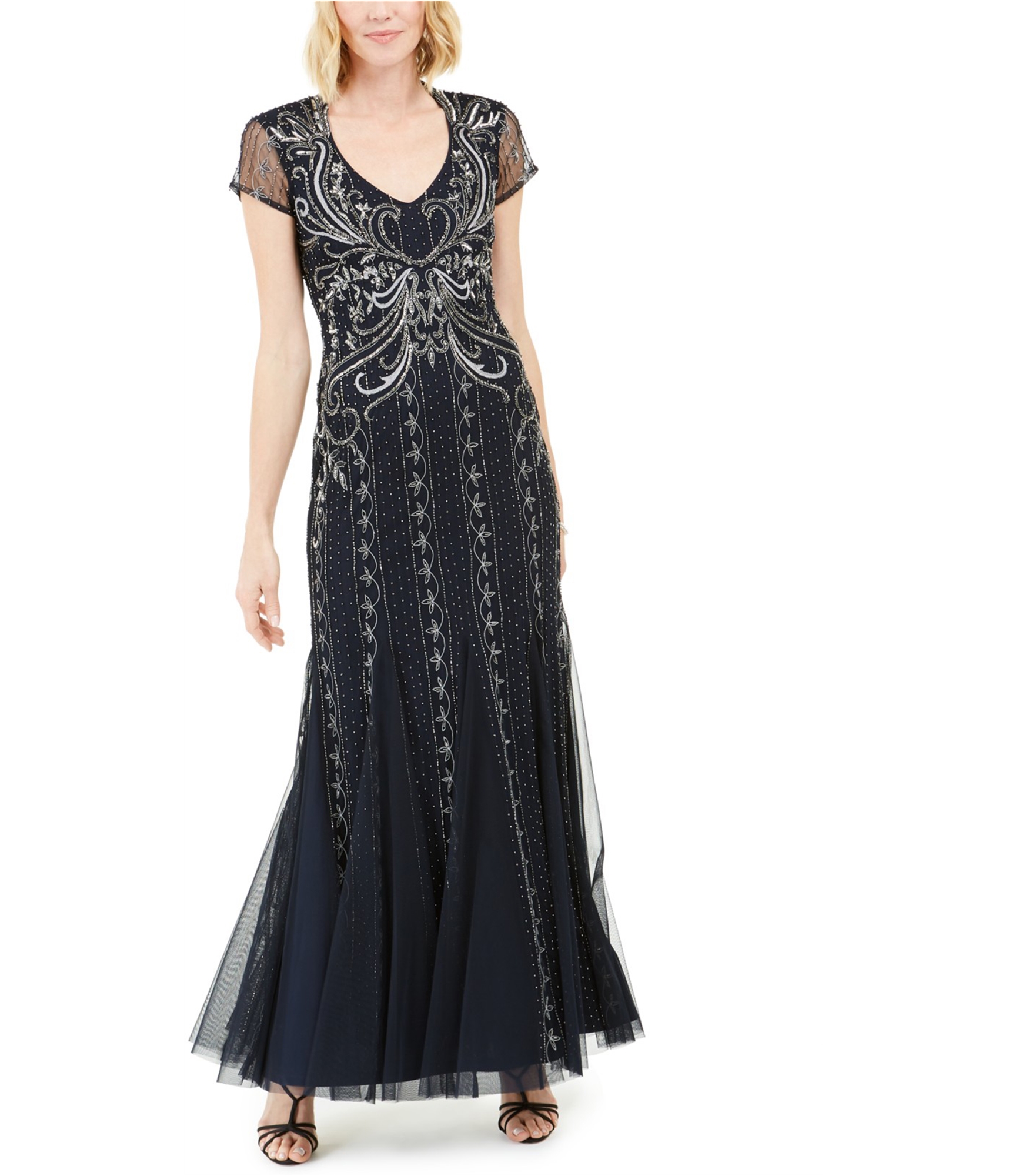 Adrianna Papell Womens Beaded Gown Dress eBay