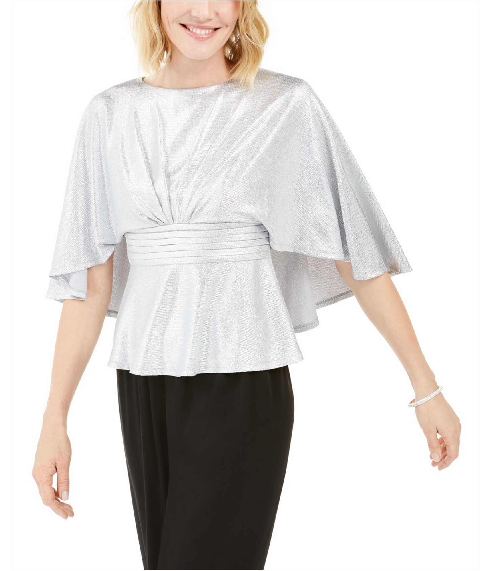 Adrianna Papell ファッション Blouse Kimono Capelet Top Womens ブラウス Metallic