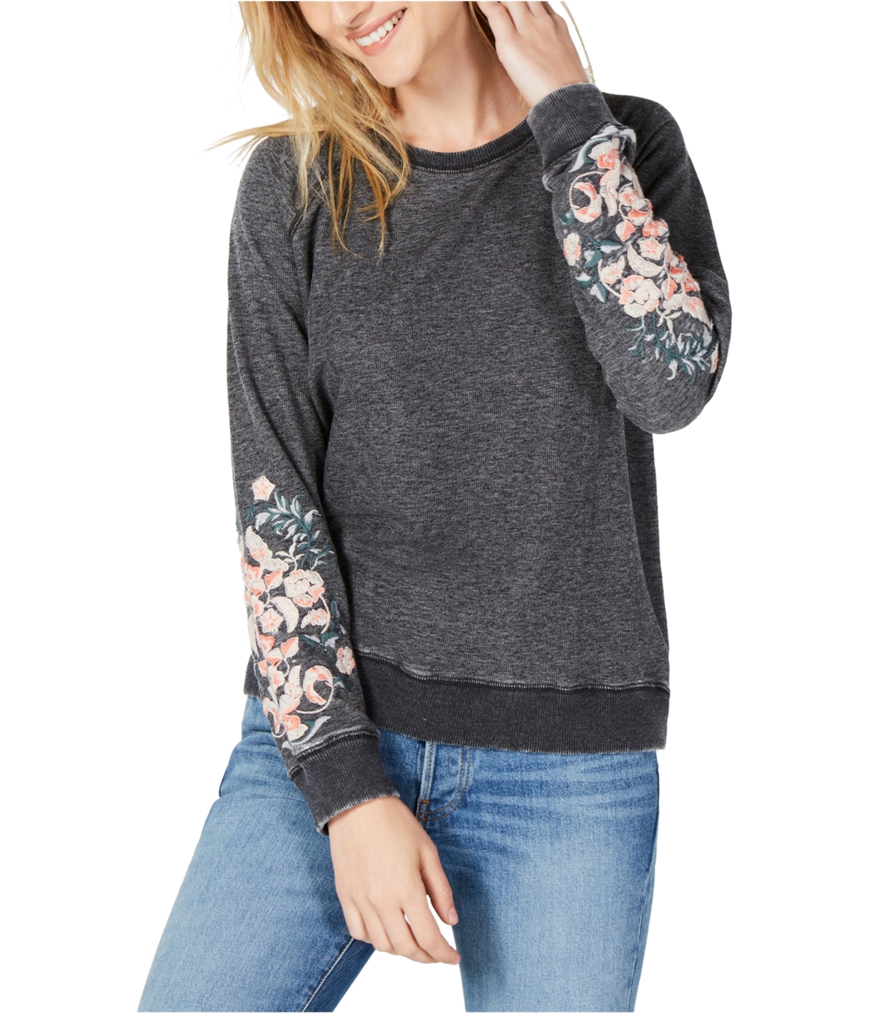 Lucky Brand Womens Embroidered Sweatshirt, Grey, Small | eBay