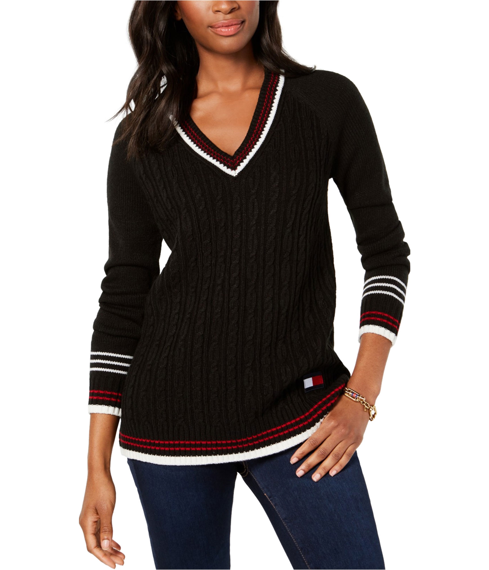 Tommy Hilfiger Womens Cable Knit Sweater, Black, XLarge eBay