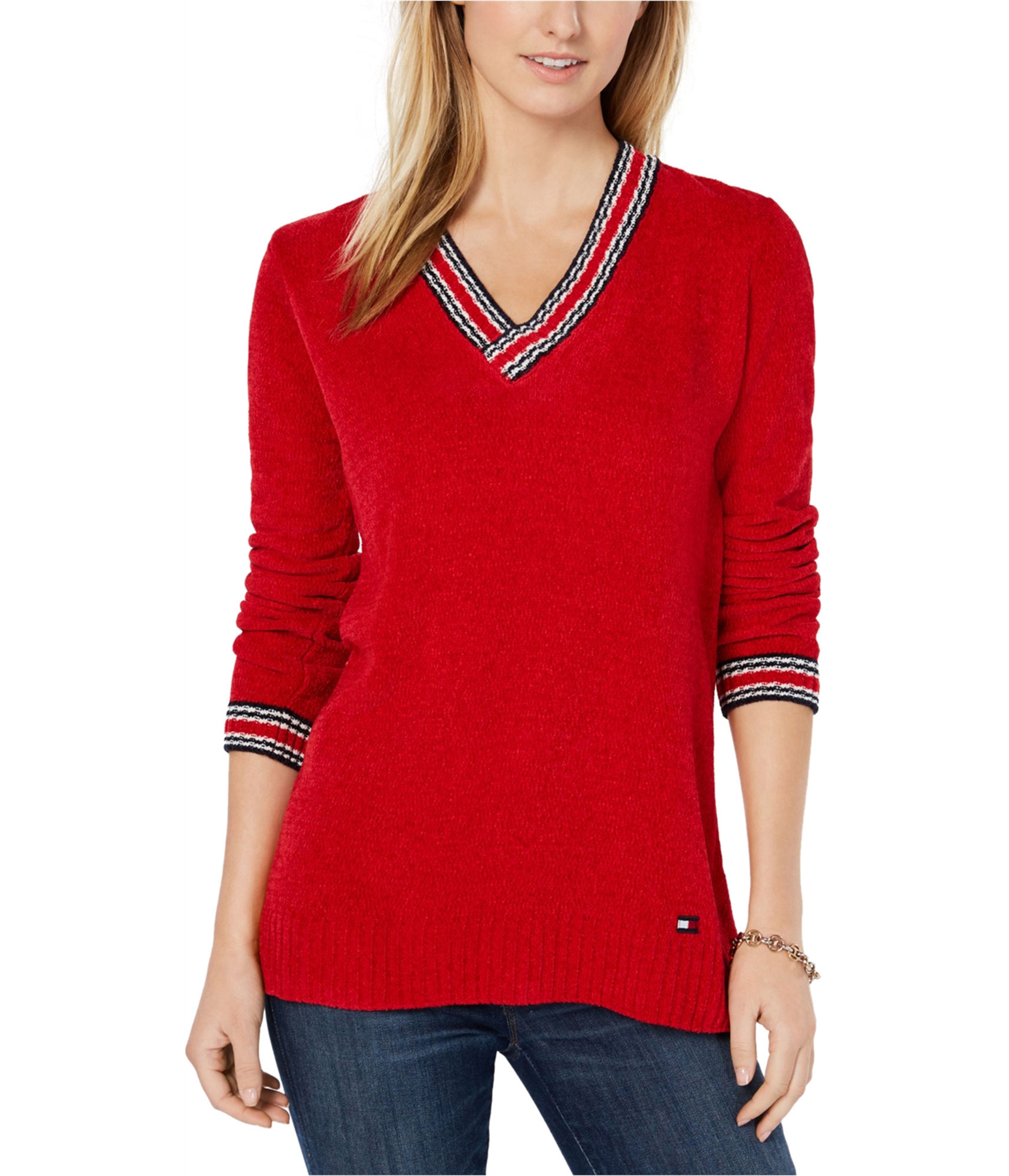 V neck sweater. Tommy Hilfiger Sweater Black and Red. Свитер Tommy Hilfiger женский. Stripe-Trim v-Neck Jumper.