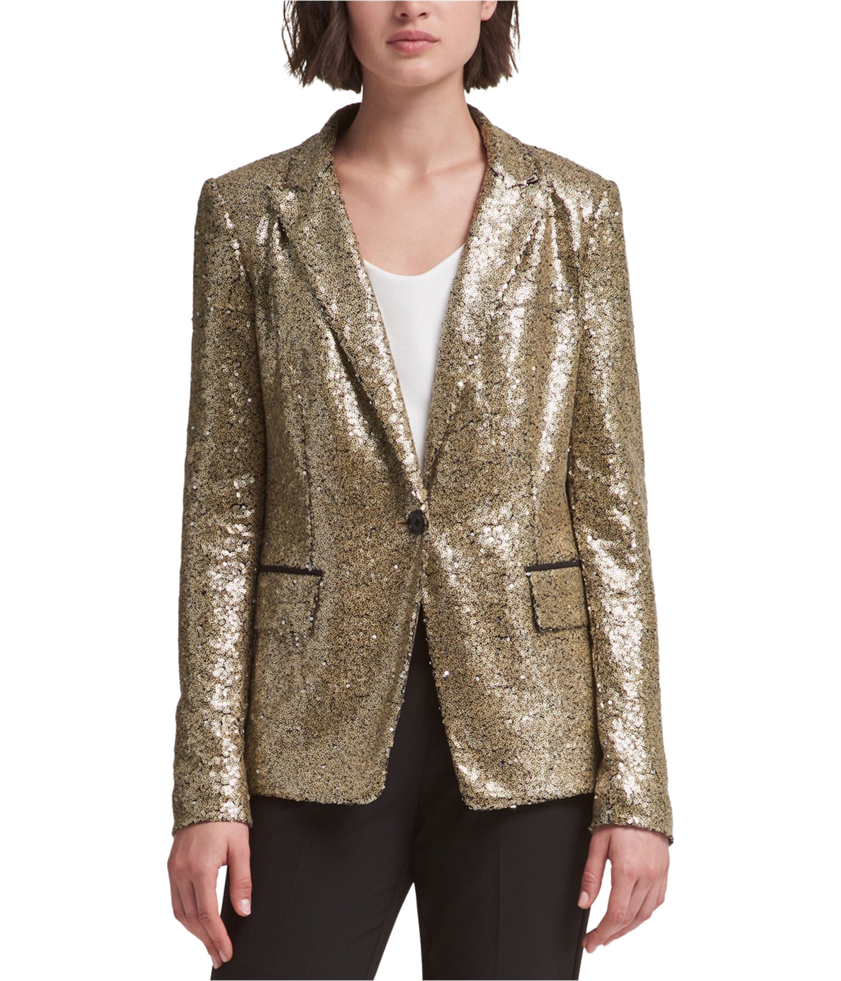 DKNY Womens Sequined One Button Blazer Jacket, Metallic, X-Large | eBay