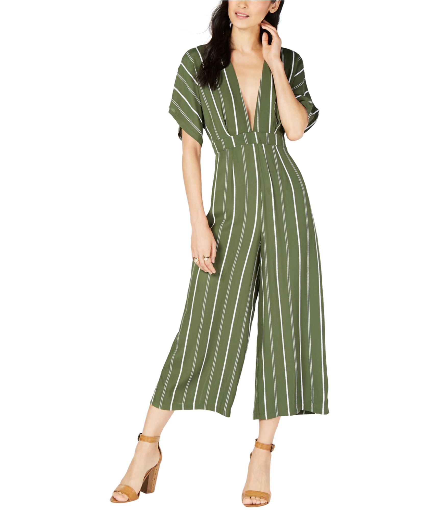 SAGE 2838 Size Small S Womens Green Striped Jumpsuit Belted Cropped for ...