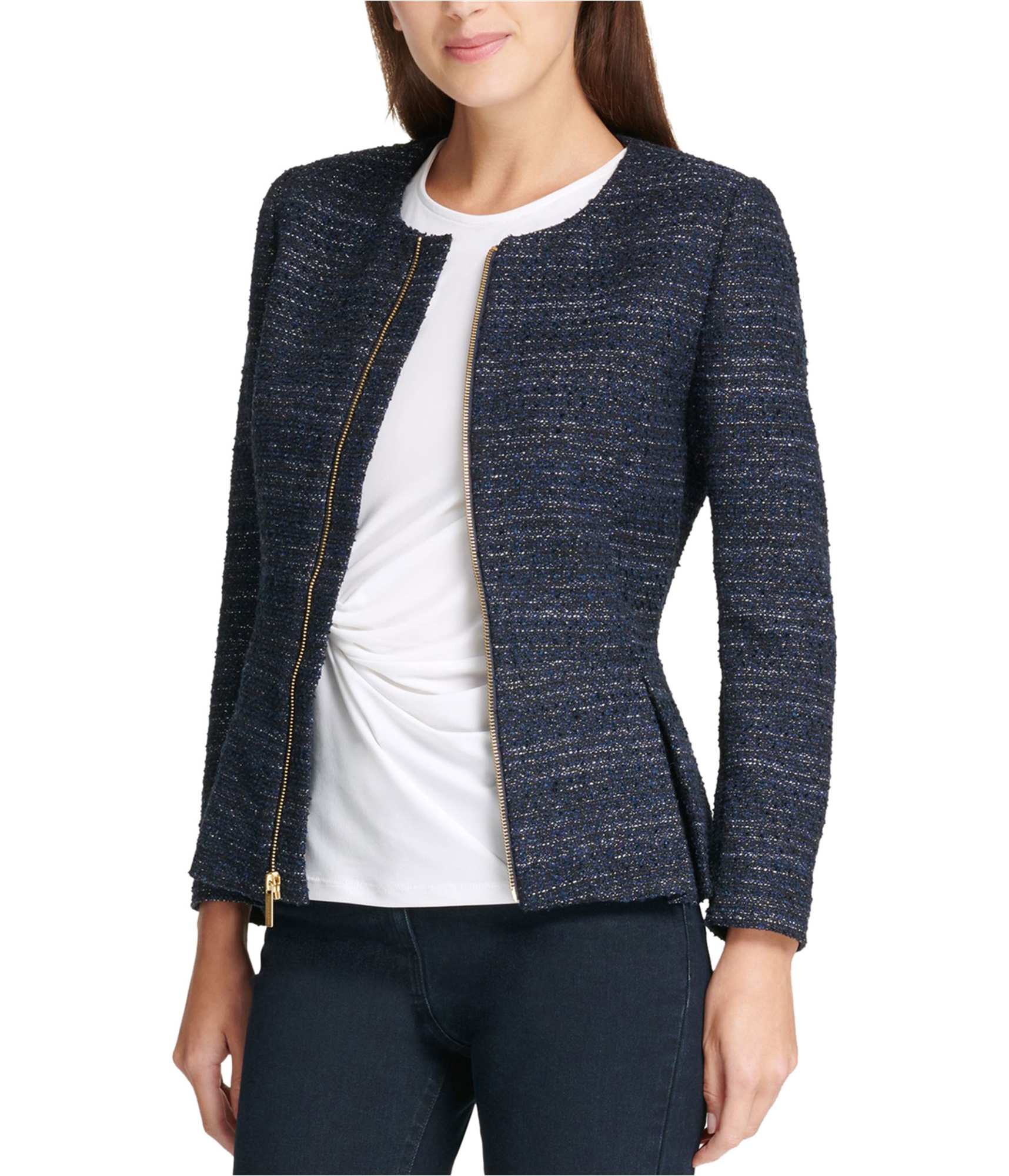 DKNY Womens Zip Up Peplum Blazer Jacket, Blue, 16 802892195945 | eBay