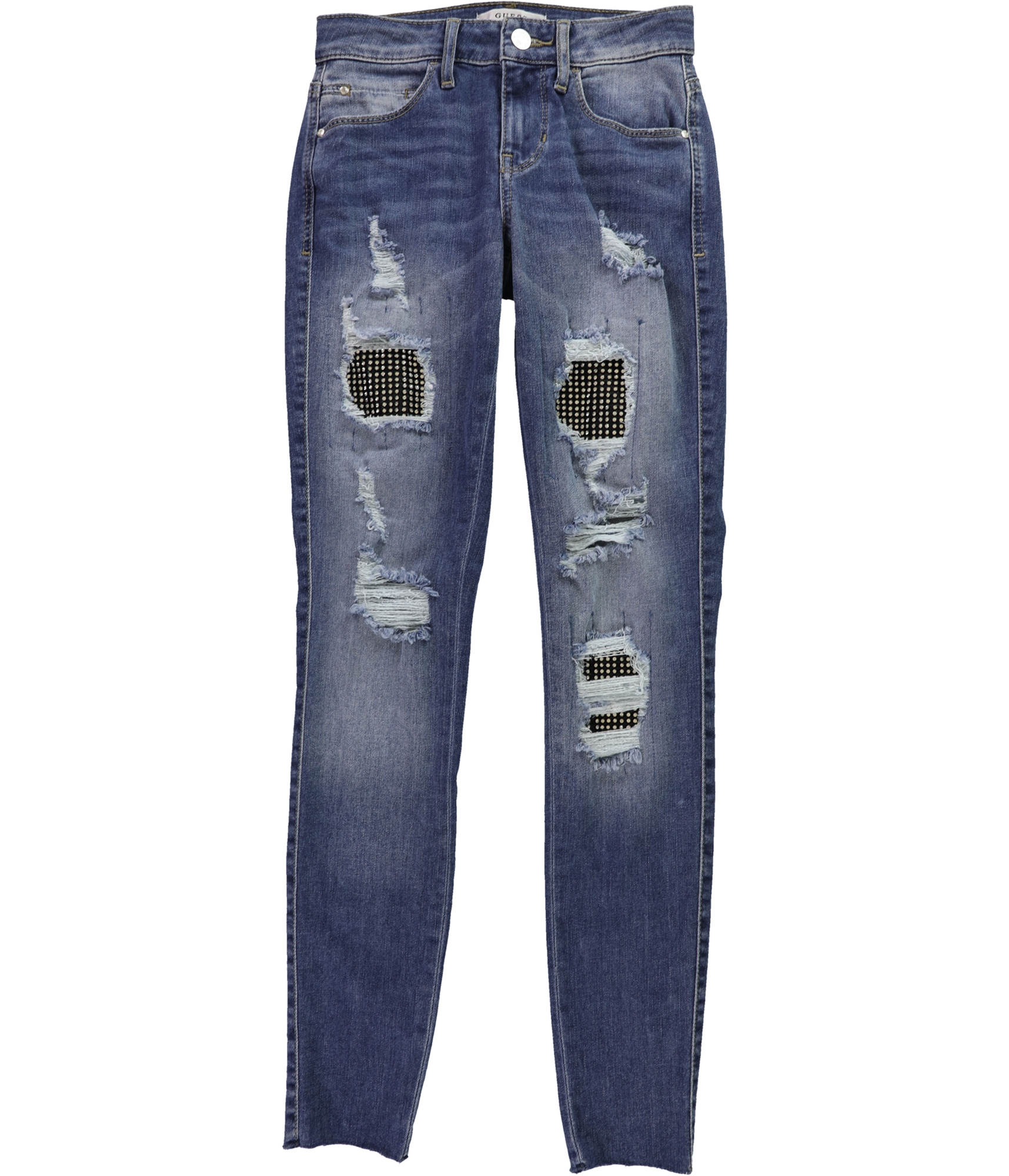 Guess Womens Ripped Embellished Skinny Fit Jeans Blue 26 192541015138 Ebay